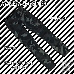 🆕 Athleta Black Gray Camo Leggings Roller Derby Many Pockets XXS Strength Train